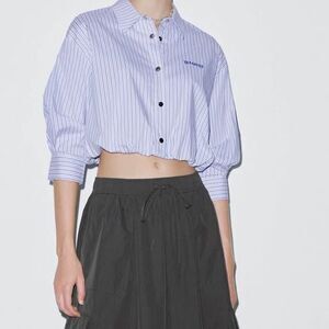 Urban Revivo Overhead Cropped Shirt – Blue Striped